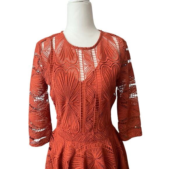 Maje Ripiza Fit And Flare Lace Mini Dress In Terracotta Size 1 ( Small) - Picture 4 of 16